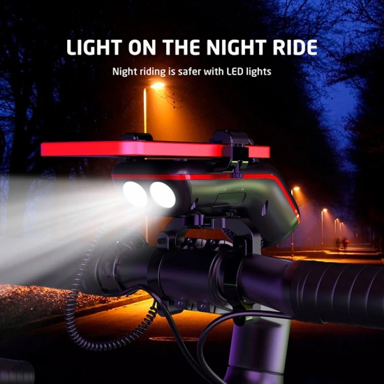 Oplaadbare Fiets Telefoonhouder Met Bluetooth Speaker Fietsbel Fiets Licht 5000Mah Voorlamp Fiets Accessoires