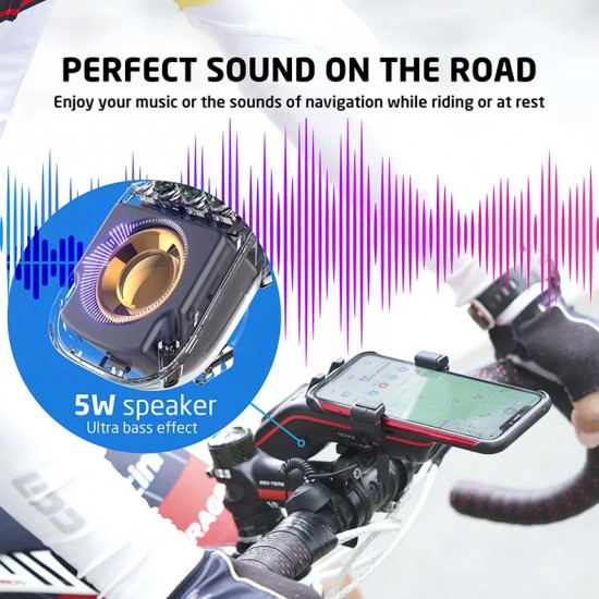 Oplaadbare Fiets Telefoonhouder Met Bluetooth Speaker Fietsbel Fiets Licht 5000Mah Voorlamp Fiets Accessoires