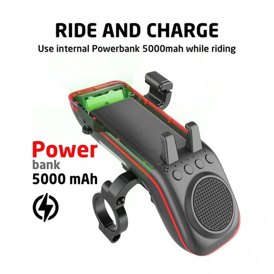 Oplaadbare Fiets Telefoonhouder Met Bluetooth Speaker Fietsbel Fiets Licht 5000Mah Voorlamp Fiets Accessoires